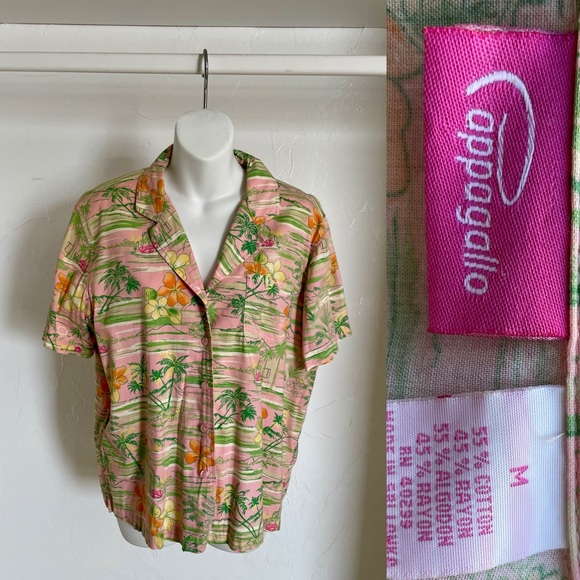 PAPPAGALLO Tropical HAWAIIAN Print RESORT Cruise TOP Size Medium - Picture 1 of 10